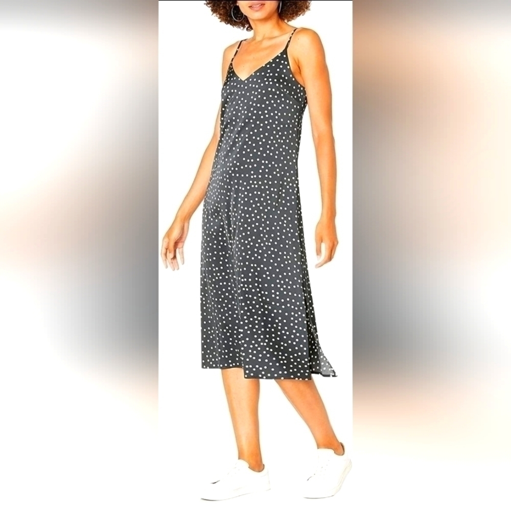Black Polka Dot Midi Slip Dress